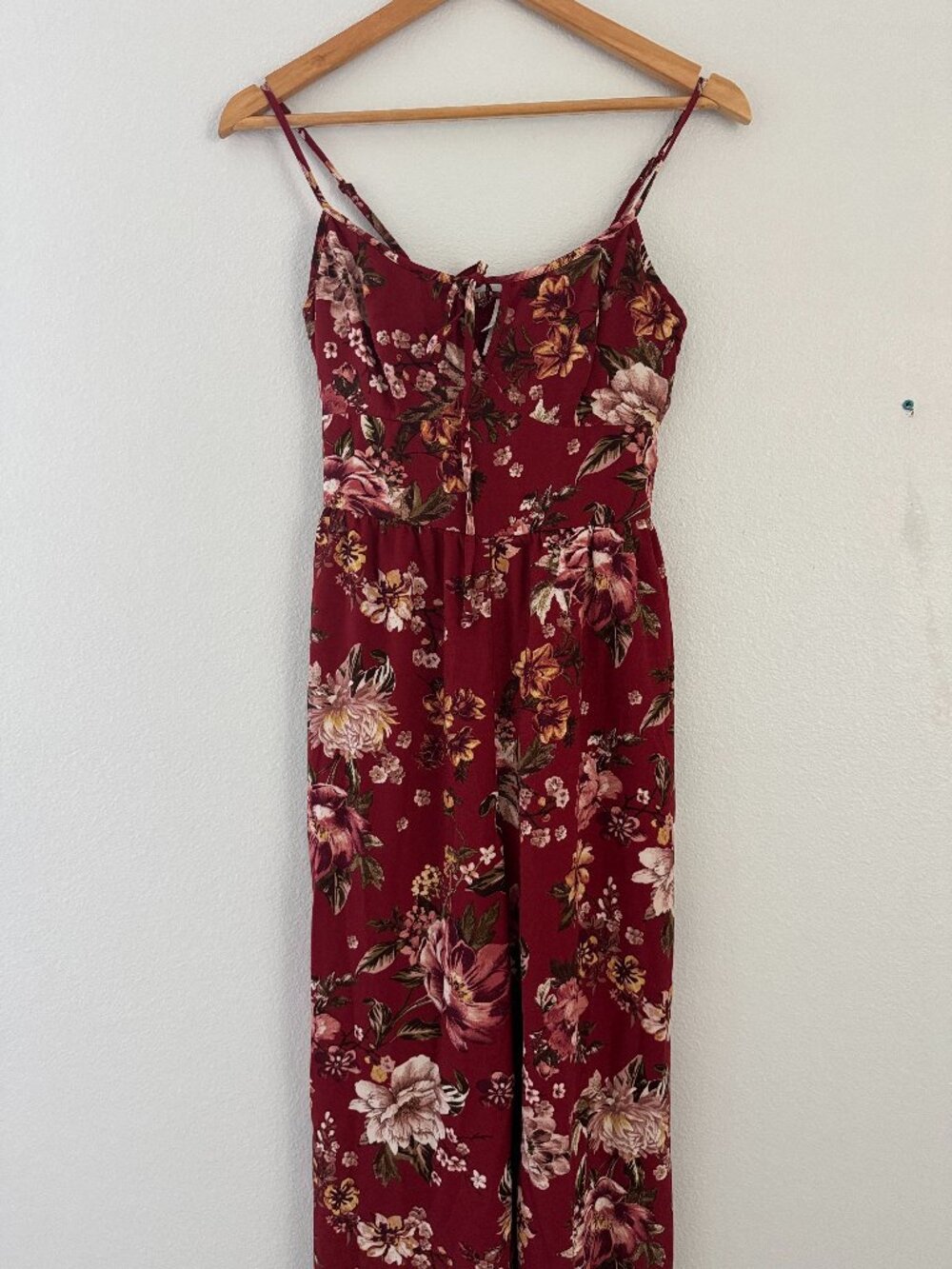 Xhilaration Burgundy Floral Smocked Wide Leg Jumpsuit Small